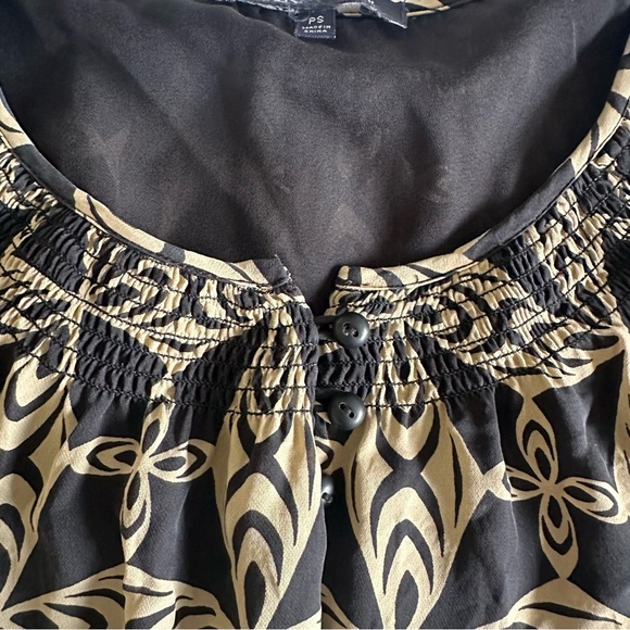 Anne Klein Blouse Womens Petite Small Silk Geometric Boho Peasant Top - Picture 3 of 12